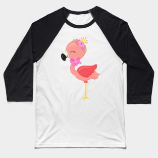 Princess Flamingo, Flowers, Cute Flamingo, Crown Baseball T-Shirt